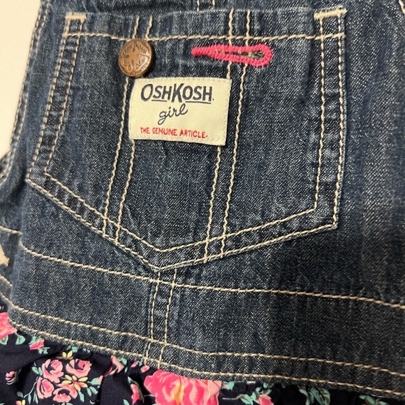 OSHKOSH B'Gosh Girl’s 3T Denim Tiered Jumper Dress Floral Gingham Eyelet - Picture 4 of 7